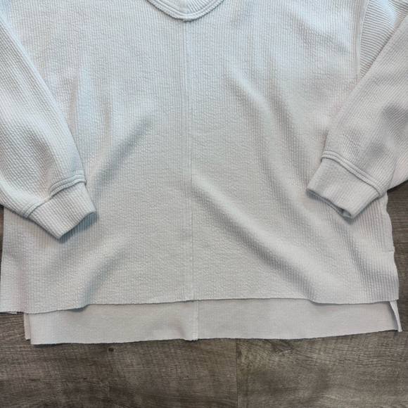 Aerie Wonder Textured V Neck Sweatshirt White Oversized Off Shoulder Womens XL - Picture 5 of 8
